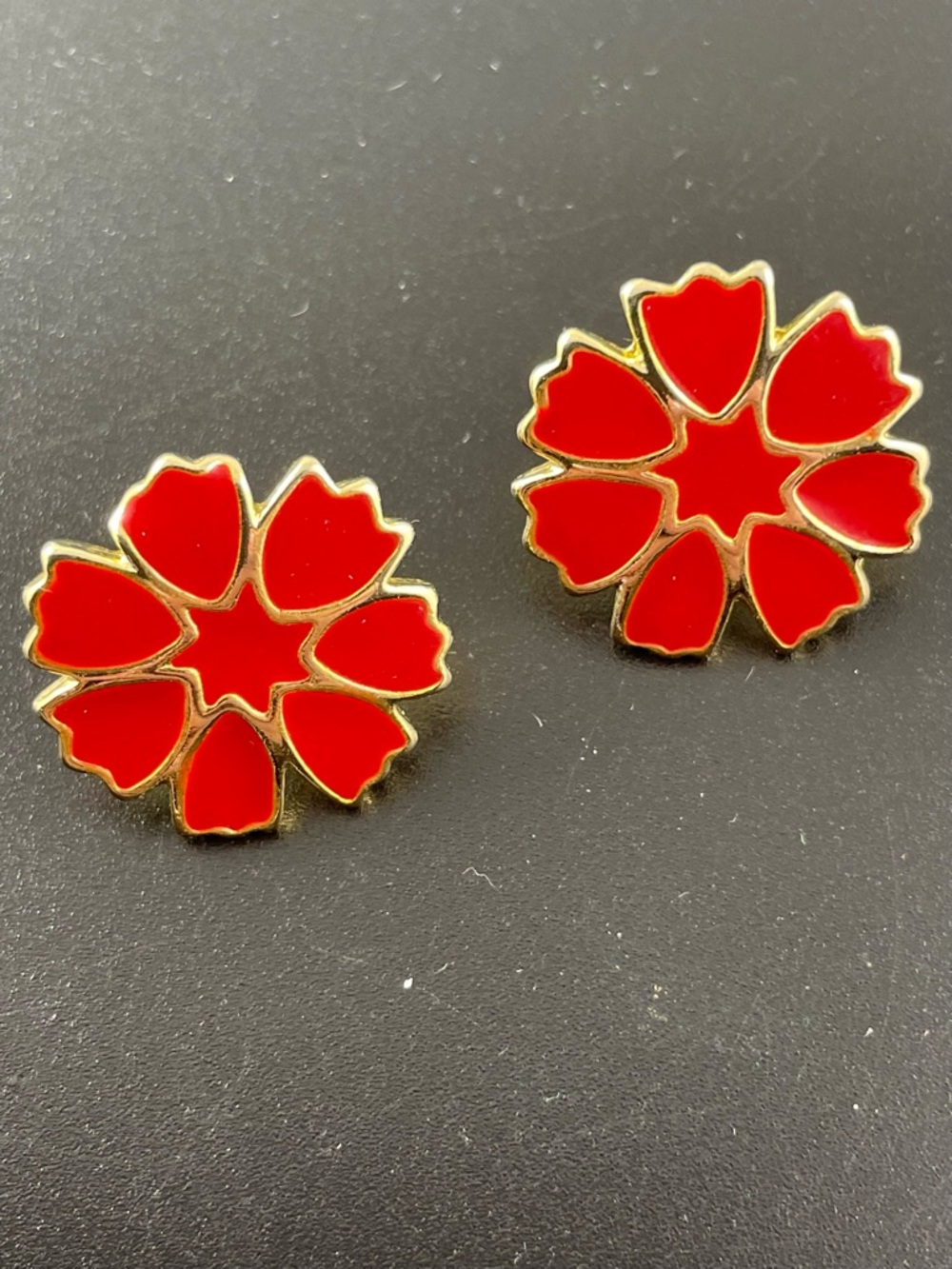 Monet Red Floral Enamel Stud Earrings